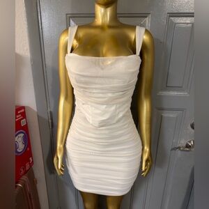 Oh Polly White Ruched Halter Mini Dress